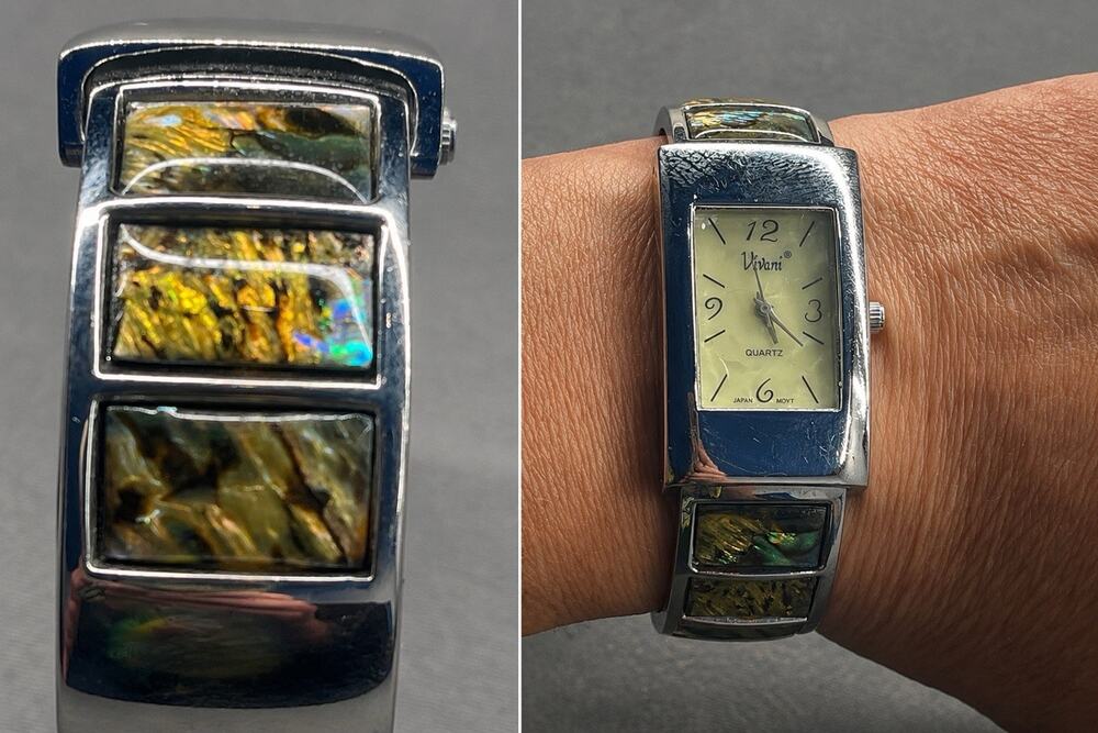 Vivani Mother Of Pear Vibe Cuff Bangle Quartz Watch Silver Tone Japan Movt Women